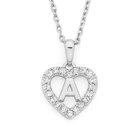 Sterling+Silver+Initial+A+in+Cubic+Zirconia+Heart+Pendant