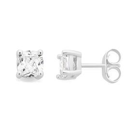 Sterling+Silver+5mm+Cushion+Cubic+Zirconia+4+Claw+Studs