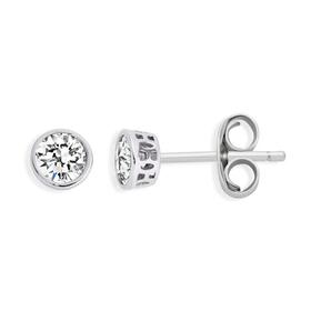 Sterling+Silver+4mm+Cubic+Zirconia+Round+Bezel+Stud+Earrings