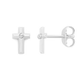 Sterling+Silver+Cubic+Zirconia+Set+Cross+Studs