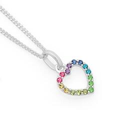 Sterling+Silver+Rainbow+Crystal+Open+Heart+Pendant