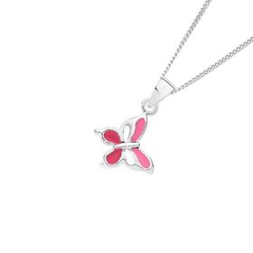 Silver-Pink-Enamel-Offset-Butterfly-Pendant on sale