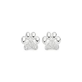 Sterling+Silver+Cubic+Zirconia+Pave+Paw+Print+Earrings