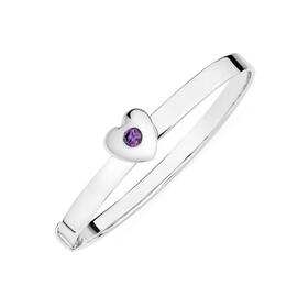 Silver-4x40mm-Violet-CZ-Heart-Expandable-Bangle on sale