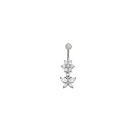 Silver-Steel-CZ-Butterfly-on-Flower-Belly-Bar on sale