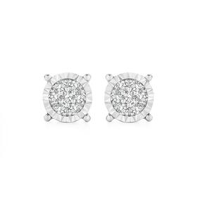 9ct+Two+Tone+Gold+Diamond+Round+Cluster+Stud+Earrings