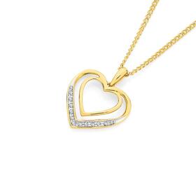 9ct+Gold+Diamond+Double+Heart+Pendant