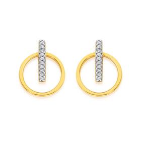 9ct+Gold+Diamond+Bar+Circle+Stud+Earrings