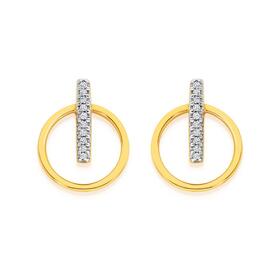9ct-Gold-Diamond-Bar-Circle-Stud-Earrings on sale
