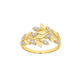 9ct+Gold+Diamond+Leafy+Ring