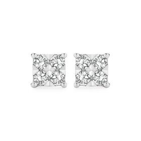 9ct+White+Gold+Diamond+Square+Shape+Stud+Earrings