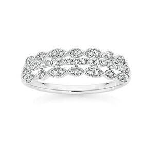 9ct-White-Gold-Diamond-Three-Row-Milgrain-Ring on sale