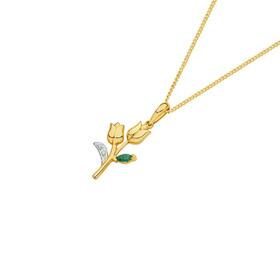 9ct+Gold+Natural+Emerald+%26amp%3B+Diamond+Pendant