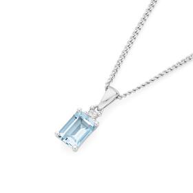 9ct-White-Gold-Aquamarine-Diamond-Emerald-Cut-Pendant on sale
