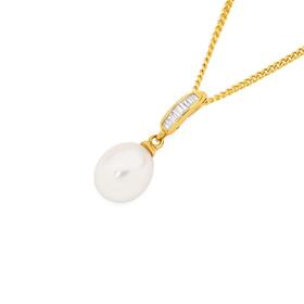 9ct+Gold+Cultured+Fresh+Water+Pearl+%26amp%3B+Diamond+Pendant