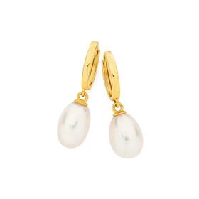 9ct-Gold-10mm-Cultured-Freshwater-Pearl-Huggie-Earrings on sale