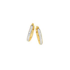 9ct+Gold+Two+Tone+10mm+Diamond-Cut+Front+Hoop+Earrings