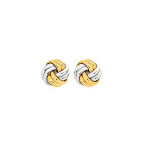 9ct+Gold+Two+Tone+Double+Knot+Stud+Earrings