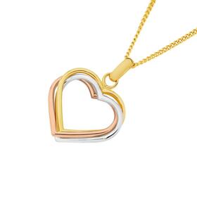 9ct+Tri+Tone+Gold+Diamond-Cut+%26amp%3B+Polished+Three+Open+Heart+Pendant