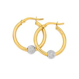 9ct+Gold+Two+Tone+15mm+Stardust+Ball+Hoop+Earrings