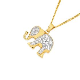 9ct+Gold+Two+Tone+Filigree+Elephant+Pendant