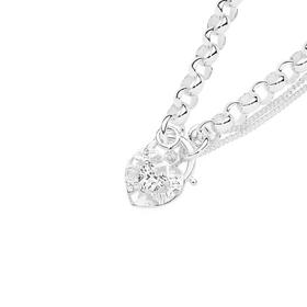 Sterling+Silver+Clear+Cubic+Zirconia+Filigree+Heart+Padlock+Bracelet