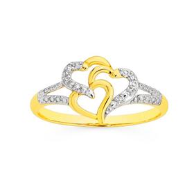 9ct+Gold+Diamond+Triple+Heart+Ring