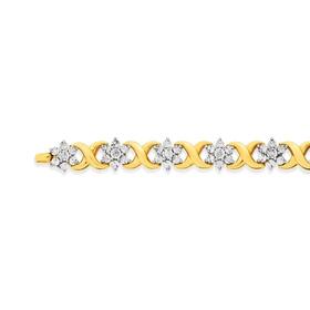 9ct+Gold+Diamond+Flower+Cluster+Bracelet