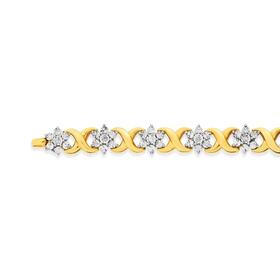 9ct-Gold-Diamond-Flower-Cluster-Bracelet on sale