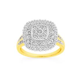 9ct+Gold+Diamond+Cushion+Ring