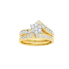 9ct+Gold+Diamond+Cluster+Bridal+Set