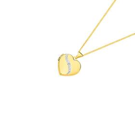 9ct+Gold+Two+Tone+Diamond-Set+Swirl+Heart+Locket