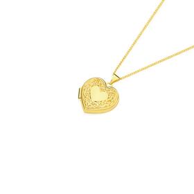 9ct+Gold+Embossed+Border+Heart+Locket