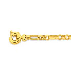 9ct+Gold+19cm+Solid+Belcher+3%2B1+Figaro+Bolt+Ring+Bracelet