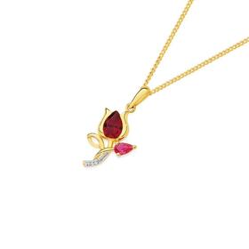 9ct-Gold-Created-Ruby-Diamond-Tulip-Pendant on sale