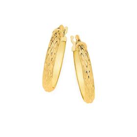 9ct+Gold+15mm+Half+Round+Diamond-Cut+Hoop+Earrings