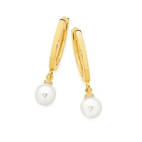 9ct+Gold+Cultured+Freshwater+Pearl+Huggie+Earrings