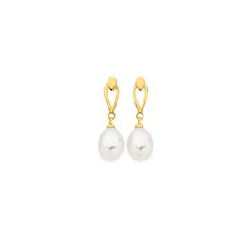 9ct+Gold+Cultured+Fresh+Water+Pearl+Open+Tear+Drop+Stud+Earrings