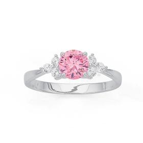 Sterling+Silver+Pink+Cubic+Zirconia+Dress+Ring