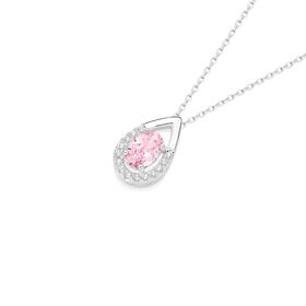 Sterling+Silver+Oval+Pink+Cubic+Zirconia+in+Pear+Cubic+Zirconia+Frame+Pendant