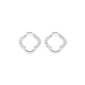 Sterling+Silver+Cubic+Zirconia+Clover+Stud+Earrings