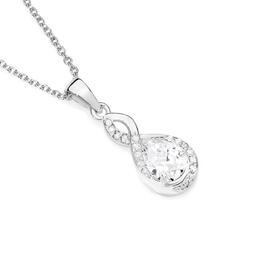 Sterling+Silver+Pear+Cubic+Zirconia+%26amp%3B+Twist+Fancy+Pendant