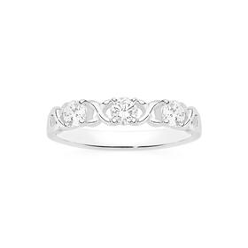 Sterling-Silver-Cubic-Zirconia-3-Stone-Hugs-Kisses-Ring-Size-O on sale
