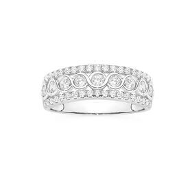 Sterling+Silver+Cubic+Zirconia+Twist+in+3+Row+Dress+Ring