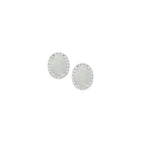 Silver-Man-Made-Opal-CZ-Oval-Halo-Stud-Earrings on sale