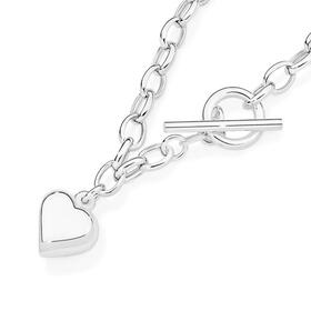 Sterling+Silver+19cm+Oval+Belcher+W%2F+Puff+Heart+FOB+Bracelet