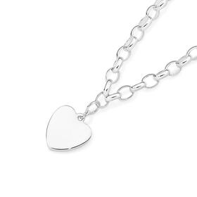 Sterling+Silver+19cm+Oval+Belcher+W%2F+Heart+Disc+Bracelet