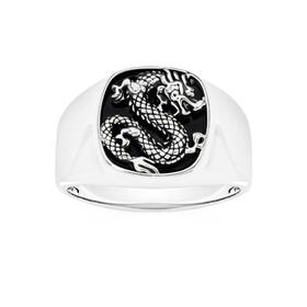 Sterling-Silver-Black-Agate-Dragon-Signet-Mens-Ring on sale