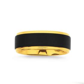 Tungsten-Carbide-Matte-Black-Yellow-Gold-Plate-Edges-Ring-Size-W on sale