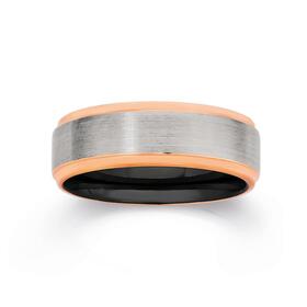 Tungsten+Carbide+Matte+Centre+with+Rose+Gold+Plate+Gents+Ring